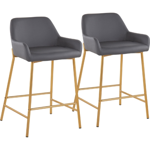 Daniella 24" Counter Stool in Grey Leatherette & Gold Metal (Set of 2)